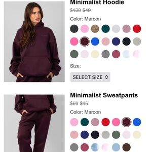 Minimalist Maroon Hoodie (XS) & sweatpants (XS)